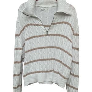 Hollister Tan and White zipper Neck Sweater Cable Knit XS